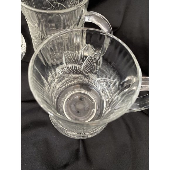 Clear Glass Mugs Cups Set Of 4 Glcoloc France Canterbury Crocus Flower Leaf - Picture 5 of 8